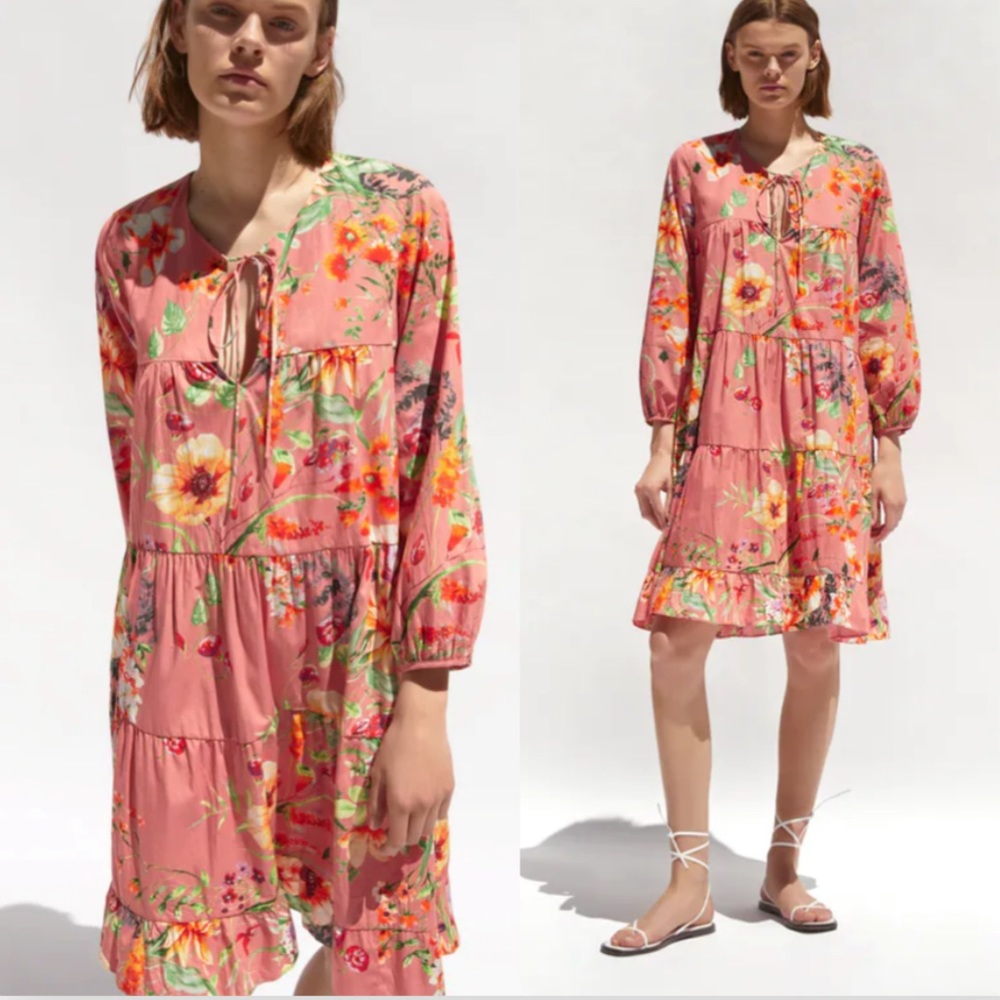 NWT ZARA FLORAL PRINT POPLIN DRESS